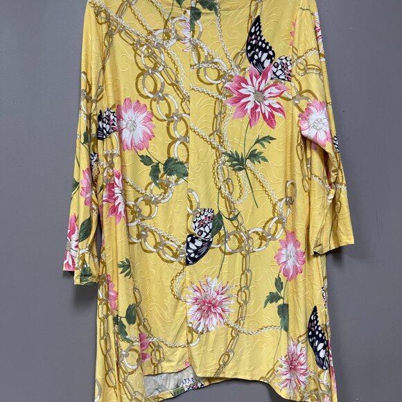 JM Collection Jacquards Golden Day Floral Chain Print Womens Yellow Blouse 1X - Picture 2 of 2